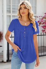 Eyelet Quarter Button Short Sleeve T-Shirt Woman T Shirts