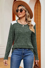 Women’s eyelet ribbed round neck long sleeve t-shirt with white shoulder patches