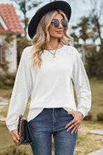 White eyelet round neck long sleeve T-shirt in textured fabric