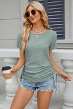 Eyelet Round Neck Short Sleeve T-Shirt Woman T Shirts