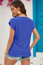 Women’s royal blue eyelet knit short sleeve top