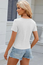 White eyelet ruched round neck short sleeve T-shirt