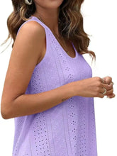 Lavender eyelet scoop neck tank featuring a delicate eyelet lace pattern and sleeveless v-neckline design