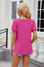 Hot pink eyelet short sleeve T-shirt with puffed shoulders