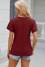 Eyelet surplice short sleeve maroon t-shirt with subtle texture
