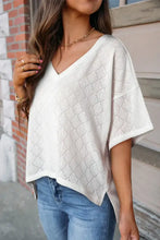 Eyelet V-Neck Dropped Shoulder T-Shirt Woman T Shirts
