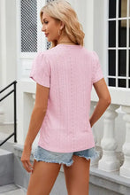 Eyelet V-Neck Petal Sleeve T-Shirt Woman T Shirts