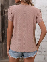 Women’s short-sleeved eyelet V-neck petal sleeve T-shirt in dusty pink