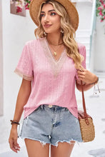 Eyelet V-Neck Short Sleeve T-Shirt Woman T Shirts