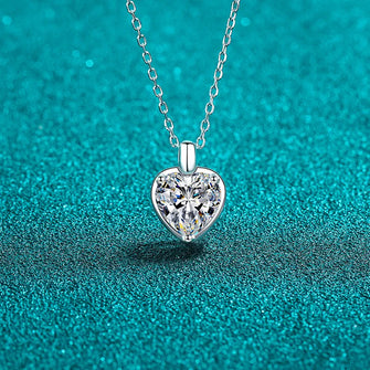 2 Carat Moissanite 925 Sterling Silver Heart Shape Necklace Silver One Size