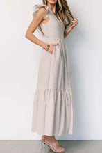 Slit Striped V-Neck Ruffled Cap Sleeve Dress Casual Dresses