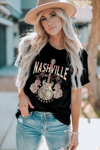 NASHVILLE MUSIC CITY Graphic Tee Shirt Black