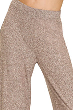 Beige glittery knit soft elastic waisted flare pants by zenana with high waist for comfortable stylish wear