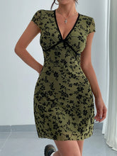 Printed V-Neck Short Sleeve Mini Dress