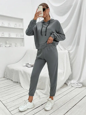 Ivy Lane Sports Hoodie and Joggers Set Dark Gray Woman Activewear