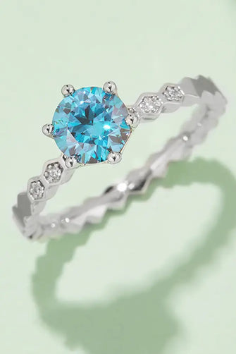 1 Carat Moissanite 6-Prong 925 Sterling Silver Ring Sky Blue Rings
