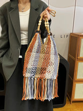 Woven Fringe Shoulder Bag with Wooden Handle Ochre One Size