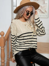 Striped Round Neck Cable-Knit Sweater Sweater Pullovers