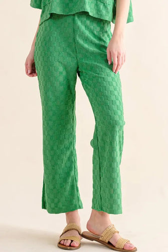 And The Why Brushed Texture Checker Board Pattern Casual Pants GREEN