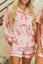 Candy Cane Collared Neck Long Sleeve Top and Shorts Lounge Set Woman Loungewear Sets