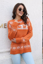 Reindeer & Snowflake Pattern Dropped Shoulder Pullover Sweater Sweater Pullovers