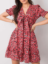 Leopard Print Tie Front Short Sleeve Mini Dress