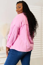 Double Take Exposed Seam Buttoned Notched Neck Blouse Woman Blouses