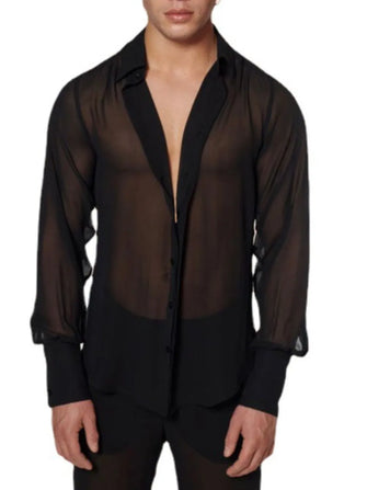 Men's Full Size Collared Neck Long Sleeve Shirt Plus Size Black