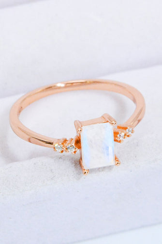 Rectangle Natural Moonstone Ring Rose Gold