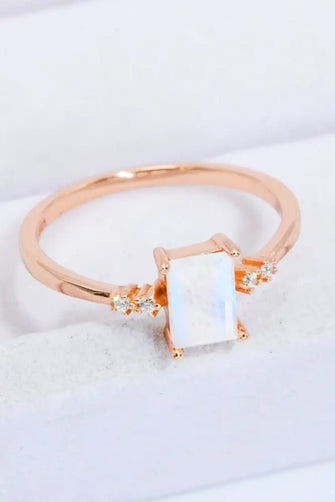 Rectangle Natural Moonstone Ring Rose Gold Rings
