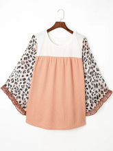 Plus Size Leopard Ruffle Trim Long Sleeve Blouse Woman Blouses