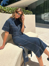 Cropped Short Sleeve Contrast Stitch Denim Top