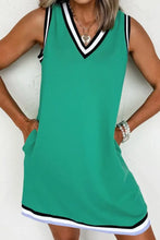 Color Contrast Trim V Neck Shift Sleeveless Mini Dress Casual Dresses