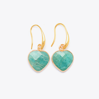 Natural Stone Heart Drop Earrings Aqua One Size