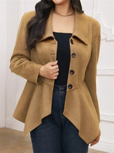 Handkerchief Hem Button Up Collared Neck Jacket Camel Casual Dresses