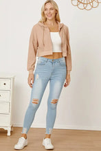 Waffle-Knit Drawstring Zip Up Hoodie Woman Sweatshirts