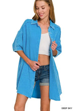 Zenana Washed Double Gauze Button Down Shirt Dress Casual Dresses