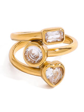 18K Gold-Plated Stainless Steel Geometric Inlaid Zircon Ring