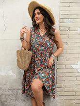 Plus Size Floral Notched Sleeveless Dress Floral Casual Dresses