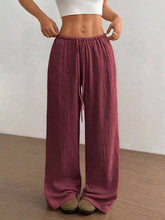Full size drawstring wide leg pants in dusty rose with textured fabric and adjustable waist for comfortable wide-leg pants fit