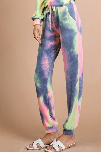 BiBi Tie Dye French Terry Casual Pants CHARCOAL TIEDYE