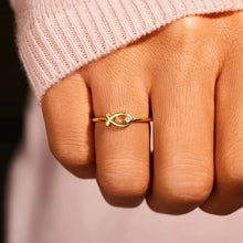 925 Sterling Silver Inlaid Zircon Fish Ring Gold
