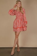 VERY J Printed Smocked Chest Boho Mini Dress Casual Dresses