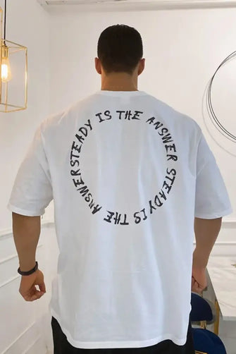 Men's Plus Size Letter Round Neck Half Sleeve T-Shirt White Mens Tops