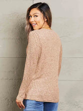 Mandy Ribbed Round Neck Buttoned Long Sleeve Tee Woman T Shirts