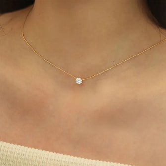 18K Gold-Plated Zircon Solitaire Pendant Necklace Gold One Size