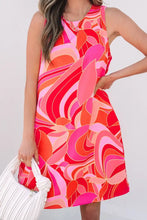 Abstract Floral Print Sleeveless Shift Mini Dress Casual Dresses