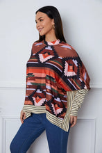 Geometric Striped Splicing Round Neck Blouse Woman Blouses