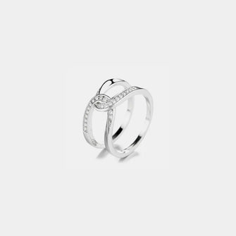 Twisted Inlaid Zircon Double-layered Ring Silver