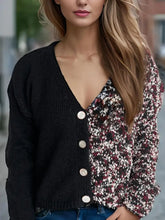 Contrast Button Up V-Neck Cropped Cardigan Woman Outerwear